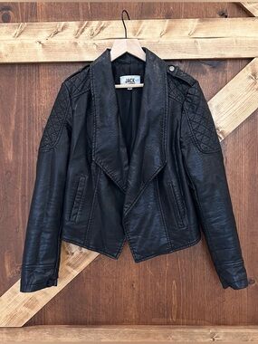 Jack by BB Dakota Black Faux Leather Quilted Moto Jacket